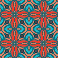 Ethnic geometric pattern with floral motifs in aqua and coral colors. Boho style. For wallpaper, printing on fabric, wrapping, background. vector