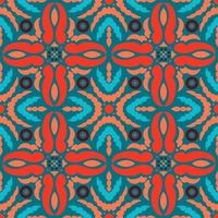 Ethnic geometric pattern with floral motifs in aqua and coral colors. Boho style. For wallpaper, printing on fabric, wrapping, background. vector