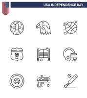 9 Line Signs for USA Independence Day saloon bar basketball security shield Editable USA Day Vector Design Elements