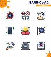 Corona virus 2019 and 2020 epidemic 9 Filled Line Flat Color icon pack such as drug pill cleaning medical antivirus viral coronavirus 2019nov disease Vector Design Elements