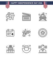 USA Happy Independence DayPictogram Set of 9 Simple Lines of security american house date calender Editable USA Day Vector Design Elements