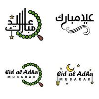 Pack of 4 Vector of Arabic Calligraphy Text with Moon And Stars of Eid Mubarak for the Celebration of Muslim Community Festival