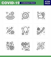 conjunto de iconos covid19 para el paquete infográfico de 9 líneas, como la vacuna contra la enfermedad, la jeringa de atención médica, el coronavirus viral, el coronavirus 2019nov, los elementos de diseño del vector de la enfermedad