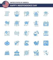 Group of 25 Blues Set for Independence day of United States of America such as native american white country usa house Editable USA Day Vector Design Elements