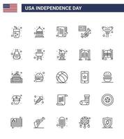 Happy Independence Day 25 Lines Icon Pack for Web and Print sausage food paper american speaker Editable USA Day Vector Design Elements