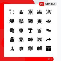 25 User Interface Solid Glyph Pack of modern Signs and Symbols of heal share social setting gear Editable Vector Design Elements