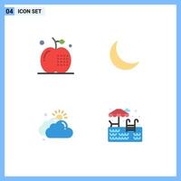 Editable Vector Line Pack of 4 Simple Flat Icons of apple cloud food night day Editable Vector Design Elements