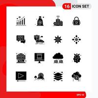 16 Universal Solid Glyphs Set for Web and Mobile Applications sms messages wifi chat security Editable Vector Design Elements