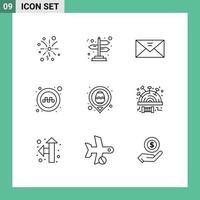 Modern Set of 9 Outlines Pictograph of location easter mail taxi service Editable Vector Design Elements