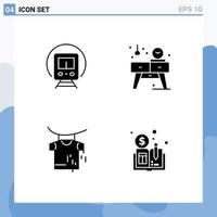 Pack of 4 creative Solid Glyphs of cortege drying transport table cryptocurrency Editable Vector Design Elements