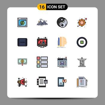 Mobile Interface Flat Color Filled Line Set of 16 Pictograms of musical instrument nature yin unity Editable Creative Vector Design Elements