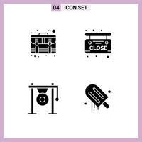 4 User Interface Solid Glyph Pack of modern Signs and Symbols of services gong suitcase board music Editable Vector Design Elements