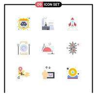 9 Thematic Vector Flat Colors and Editable Symbols of dish restaurant spaceship dinner cafe Editable Vector Design Elements