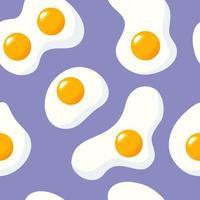 Breakfast, healthy food illustration, fried eggs on a bright purple background. Seamless pattern for wallpaper, printing on fabric, wrapping, background. vector