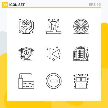 Set of 9 Vector Outlines on Grid for secure financial success finance pizza Editable Vector Design Elements