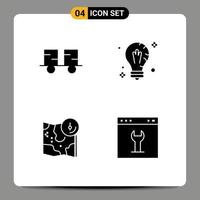 Pictogram Set of 4 Simple Solid Glyphs of caterpillar vehicles light forklift truck bulb google Editable Vector Design Elements