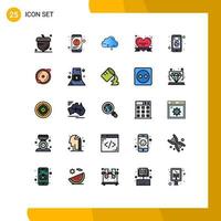 Modern Set of 25 Filled line Flat Colors Pictograph of cell happy phone day data Editable Vector Design Elements