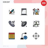 9 User Interface Filledline Flat Color Pack of modern Signs and Symbols of bio jewelry glass diamond call Editable Vector Design Elements