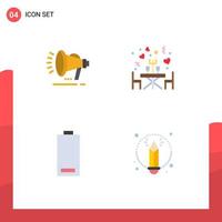 4 iconos planos universales establecidos para aplicaciones web y móviles altavoz anuncio eléctrico energía romántica elementos de diseño vectorial editables vector