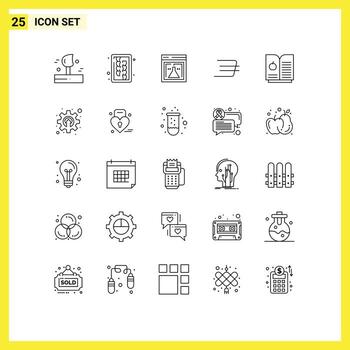 Set of 25 Vector Lines on Grid for cogwheel book apple flask crypto currency daxx coin Editable Vector Design Elements