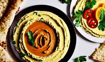 Healthy food. Traditional freshly made organic hummus. photo