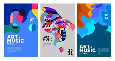 cartel del festival de música y arte colorido de verano y plantilla de portada 2023 vector