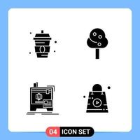 4 Solid Black Icon Pack Glyph Symbols for Mobile Apps isolated on white background. 4 Icons Set. vector