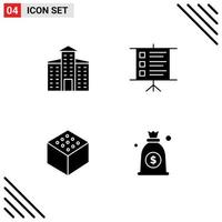 Set of 4 Commercial Solid Glyphs pack for building money business cube Layer 1 Editable Vector Design Elements