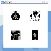 Group of 4 Solid Glyphs Signs and Symbols for growing stage spring power bluetooth Editable Vector Design Elements