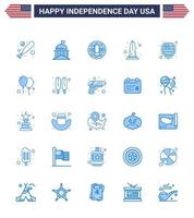 Happy Independence Day Pack of 25 Blues Signs and Symbols for american usa american sight landmark Editable USA Day Vector Design Elements