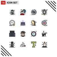 Group of 16 Flat Color Filled Lines Signs and Symbols for time like network heart shaping Editable Creative Vector Design Elements
