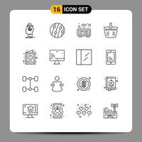 Group of 16 Outlines Signs and Symbols for spring cart scalp disease basket table Editable Vector Design Elements