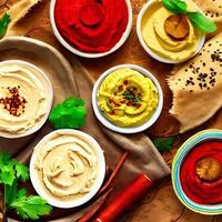 comida sana. hummus orgánico tradicional recién hecho. foto