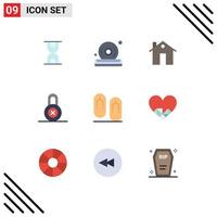 Pack of 9 Modern Flat Colors Signs and Symbols for Web Print Media such as footwear flip apartment protection lock Editable Vector Design Elements