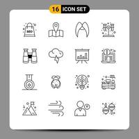 Pack of 16 Modern Outlines Signs and Symbols for Web Print Media such as watch binoculars hipster tube chemistry Editable Vector Design Elements