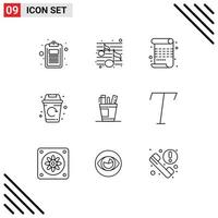 Pack of 9 creative Outlines of pen garbage night life paint Editable Vector Design Elements