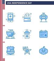 9 iconos creativos de estados unidos signos de independencia modernos y símbolos del 4 de julio de elecciones cafetería taza vacaciones elementos de diseño de vector de día de estados unidos editables