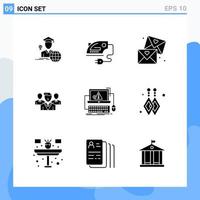 Modern 9 solid style icons Glyph Symbols for general use Creative Solid Icon Sign Isolated on White Background 9 Icons Pack Creative Black Icon vector background