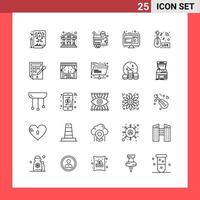 25 Icon Pack Line Style Outline Symbols on White Background. Simple Signs for general designing. vector