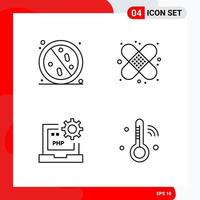 conjunto creativo de 4 iconos de contorno universal aislados sobre fondo blanco. vector