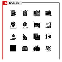 Set of 16 Modern UI Icons Symbols Signs for pin location development wallet commerce Editable Vector Design Elements