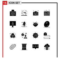 paquete de iconos de vector de stock de 16 signos y símbolos de línea para la gestión de seguridad de notificación bloquear elementos de diseño de vector editables de youtube