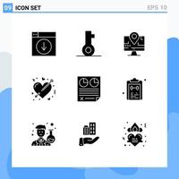 Pack of 9 Modern Solid Glyphs Signs and Symbols for Web Print Media such as marriage heart security cupid education Editable Vector Design Elements