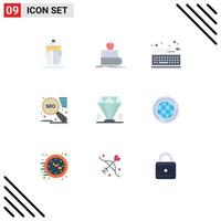Set of 9 Commercial Flat Colors pack for value marketing apple seo keypad Editable Vector Design Elements