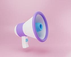 3D rendering illustration Cartoon Megaphone speaker icon. Loudspeaker bullhorn for announce promotion. Promo, marketing concept photo