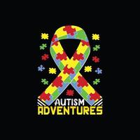 diseño de camisetas vectoriales de aventuras autistas. diseño de camisetas de autismo. se puede utilizar para imprimir tazas, diseños de pegatinas, tarjetas de felicitación, carteles, bolsos y camisetas. vector