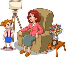 mother and kids to talk cartoon vector