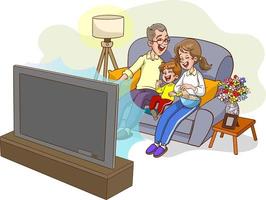 familia viendo vector de dibujos animados de televisión