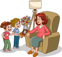 mother and kids to talk cartoon vector