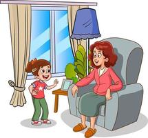 mother and kids to talk cartoon vector